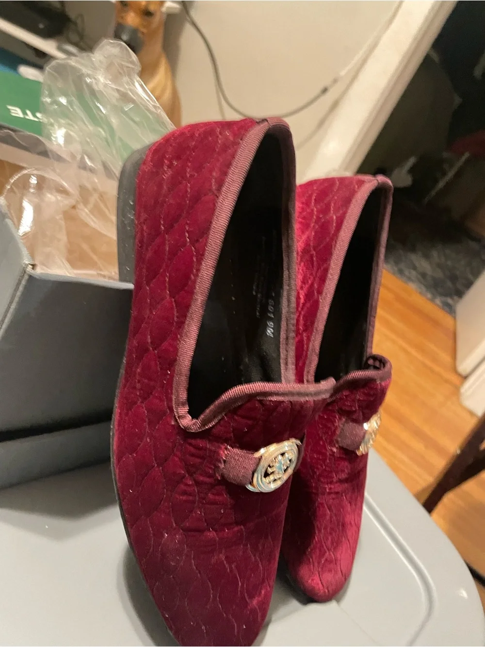 Stacy Adams Men's Quilted Velvet Slip-Ons in Deep Wine
